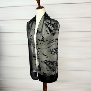 Saldarini Black Burnout Velvet Scarf Rayon Silk Blend Abstract Print Italy